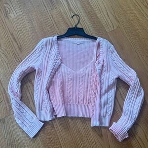 American Eagle pink ombre cropped cable sweater twinset small